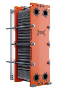 Pločasti rastavljivi izmenjivač toplote sa narandžastim bočnim pločama i vijčanim steznim mehanizmom